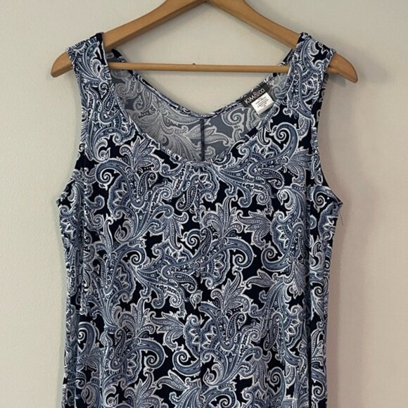 New Kim & Co Blue White Paisley Sleeveless Gaucho Jumpsuit Size Large bin 4D - Picture 3 of 5
